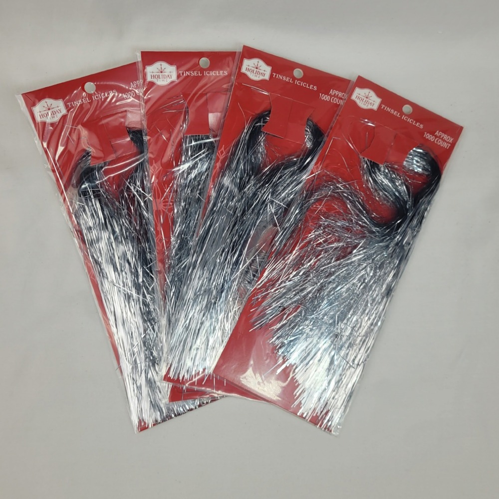 Holiday Time Silver Tinsel Icicles 4 Pack 1000 Count Each Christmas Decor New